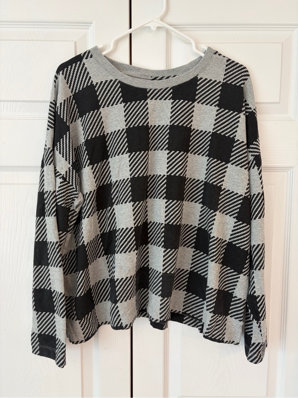 NWOT J.Jill Fit Grey Checker Print Crew Neck Slit Cotton Tunic Sweater Size L